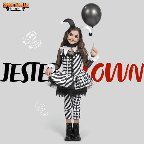 Spooktacular Creations Girls Clown Costume, Halloween Evil Clown Costume, Jester Dress for Girls Halloween