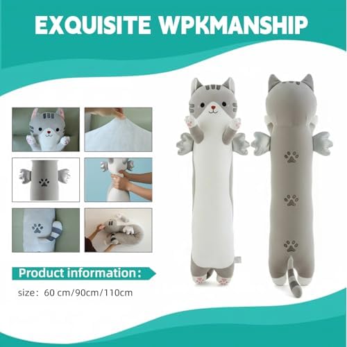 Somao 23.6" Long Cat Plush Pillow with Wings - Super Soft Stuffed Animal for Kids & Adults, Cute Body Pillow for Sleeping, Squishy Cat Plushies Gifts for Girls (Gray)