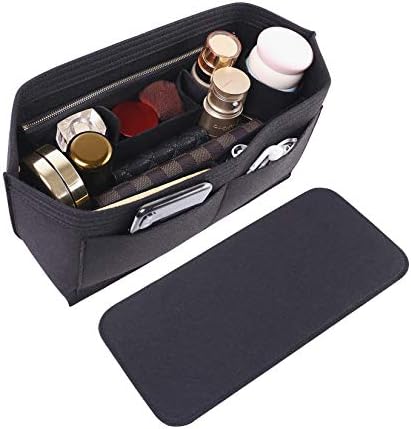 Doxo Purse Organizer Insert for Handbags & Base Shaper 2pc Set, Felt Neverfull PM Organizer Insert, Tote Bag Organizer with Zipper Pocket and Bottle Holder, Fit Neverfull PM and More, Black-M