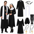 Priest and Nun Couple Costume for Adults Include Robes Stole Socks Glasses Necklaces for Halloween Dress Up