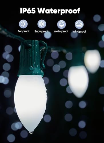 Vintage C9 Christmas Lights Outdoor, 100Ft 50 LED Pure White String Lights