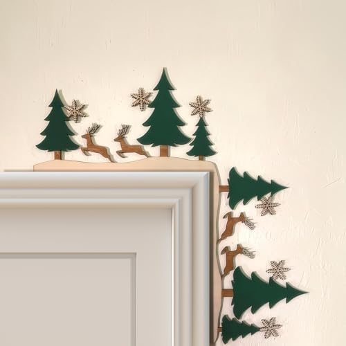 Christmas Door Topper Holiday Home Decor Funny Snowman Santa Claus Top Door Frame Corner Sign Decorations, Windows Walls DIY Craft for Christmas Party Ornament (Christmas Trees)