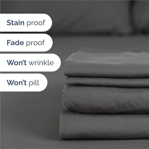 Split King Size 5 Piece Sheet Set - Breathable & Cooling Sheets - Charcoal