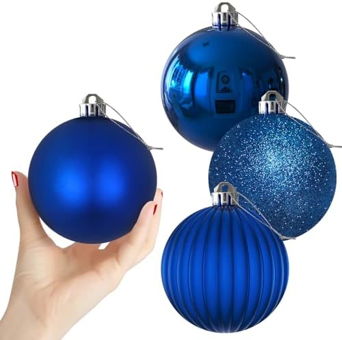 Royal Blue 4.0" Large Christmas Balls - Christmas Tree Decoration Ornaments Shatterproof Hanging Balls for Birthday Halloween Holiday Wedding Decorations Set of 4pcs