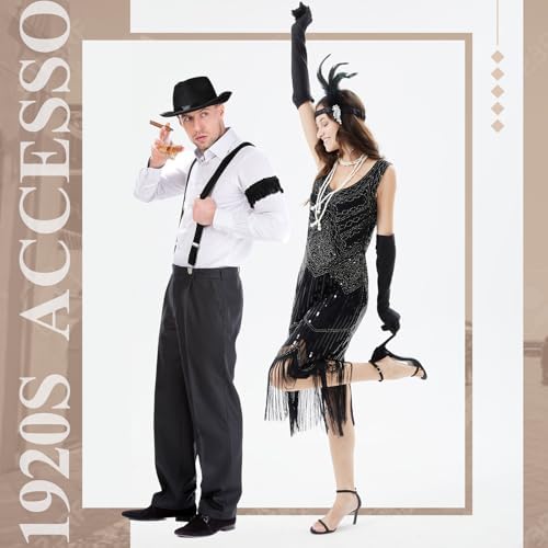 1920s Couples Costume Set Flapper Dress Hat