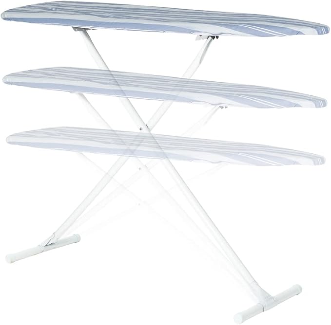 Full Size Ironing Board with Cover & Pad – Made in USA by Seymour Home Products Adjustable Steel T-Legs, 35" High Perforated Top for Steam Durable Iron Board for Home, Laundry Room (Blue Stripe)