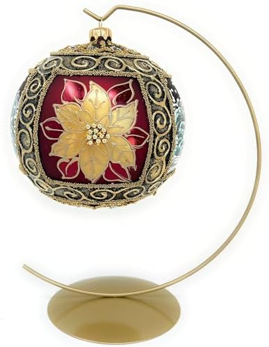 Hand Blown Glass Ball Christmas Ornament, 6 in, Winter Charm Burgundy