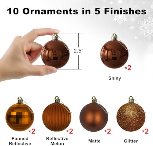Bronze 2.5" Christmas Balls Christmas Tree Decoration Ornaments Shatterproof Hanging Balls for Birthday Halloween Holiday Wedding Decorations Set of 10pcs