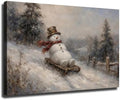 Christmas Winter Snowman Wood Sled Sleigh Wall Art (Framed,20×30 inch)