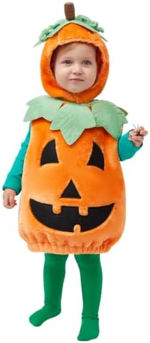 Spooktacular Creations Halloween Baby Pumpkin Costume with Green leaves for Toddler Kids Halloween Dress Up Pumpkin Party