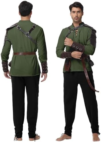Men's Renaissance Costume,8 Piece Medieval Viking Pirate Outfit Set