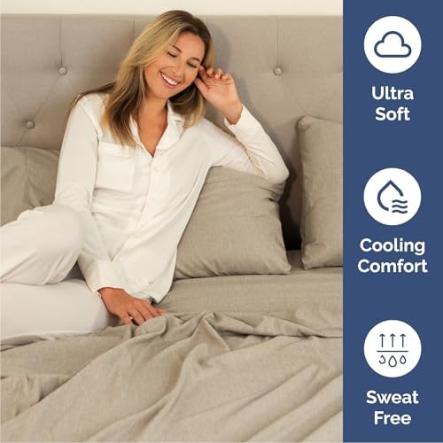 Cal King Size 4 Piece Sheet Set - Breathable & Cooling - Heathered Beige