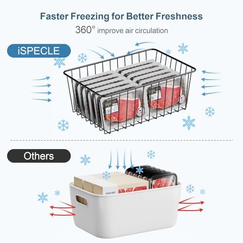 iSPECLE Freezer Organizer Bins - For 16 Cu Ft Upright Freezer, 6 Pack Black