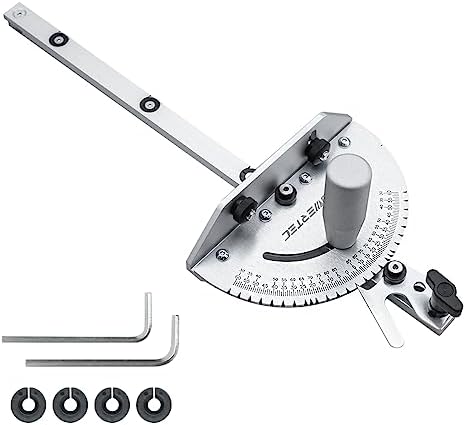 POWERTEC Universal Table Saw Miter Gauge and Aluminum Miter Bar, 27 Angle Stops Miter Gauge, Works w/Table Saws, Band Saw, Router Table (71142)