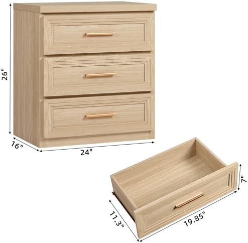 RWYHG Night Stand 3 Drawer Storage 26" Tall Wood with Gold Handle
