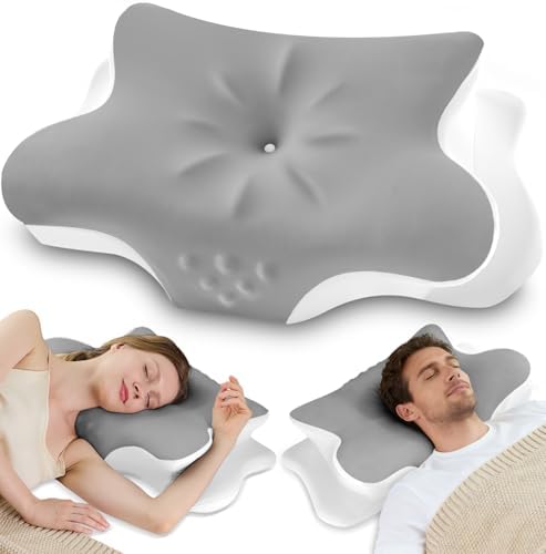 Cervical Neck Pillow for Pain Relief – Ergonomic Memory Foam Pillow for Side Sleeper Contour Orthopedic Bed Pillow for Neck Support with Cooling Cover – Ideal Christmas Birthday Gift - Grey