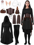 10 Pcs Women Renaissance Halloween Fairy Costume Medieval Hooded Elf Dress