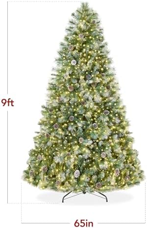 Best Choice Products 9ft Pre-Lit Scotch Pine Christmas Tree, Premium Frosted Pre-Decorated Artificial Holiday Decor w/ 2,020 Branch Tips, 2-in-1 White and Multicolor LED Lights, Cordless Setup