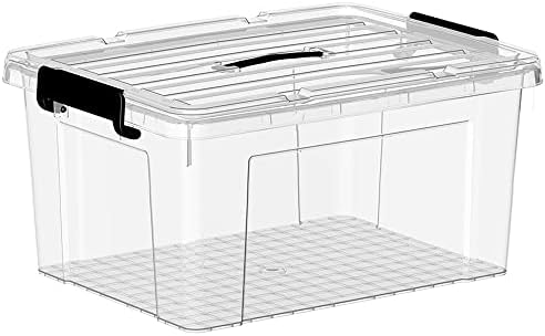 Cetomo Lidded Storage Bin with Handle, Storage Bins with Lid, Organizing Container with Secure Latching Buckles, Stackable and Nestable, Plastic, 95 Quart-4 Pack, Clear
