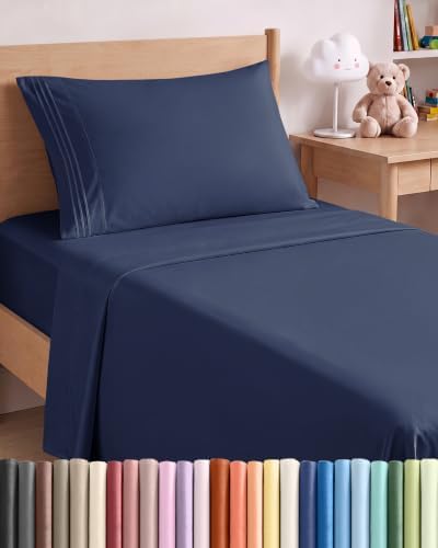 Twin XL Size 3 Piece Sheet Set - Breathable & Cooling Sheets - Navy Blue