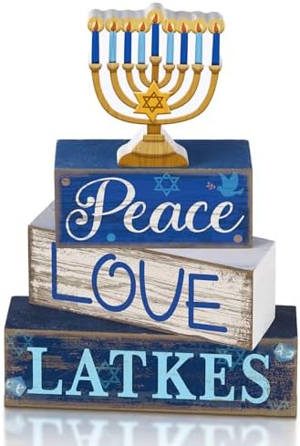 Lineshading 4 Pcs Hanukkah Decorations for Home Wooden Menorah Decor