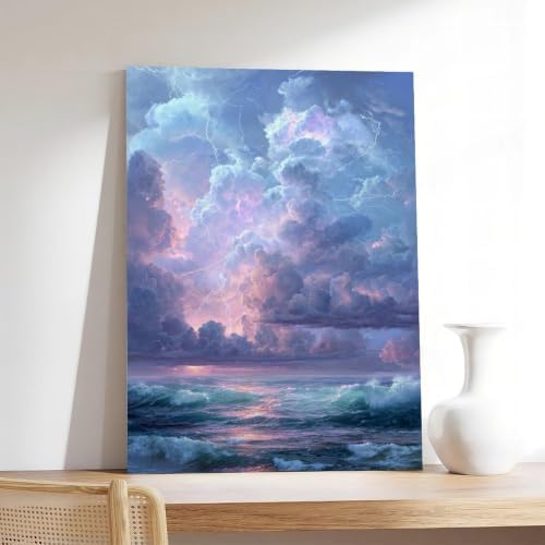 JDBeehpy Lightning Storm Ocean Scenery Canvas Wall Art Framed 20x30inch
