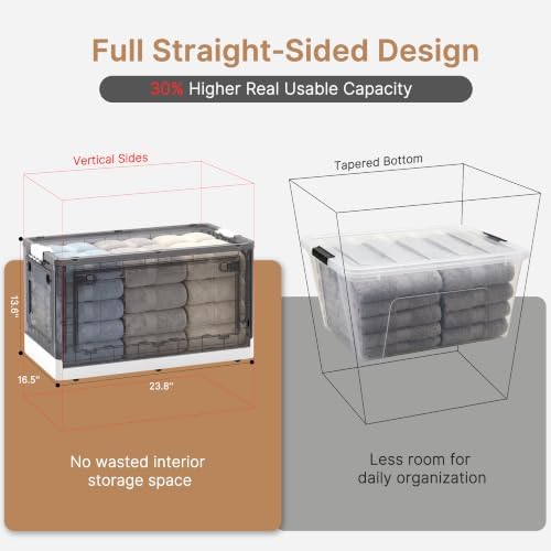 92QT Clear Stackable Storage Bins with Lids, Collapsible Organizers, 1 Pack