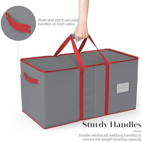 Winpull Christmas Ornament Storage Box with 8 Trays, Christmas Storage Container for 128-3'' Holiday Ornament Decorations, Large Xmas Organizer with Adjustable Dividers, Dual Zipper and Pocket (Grey)
