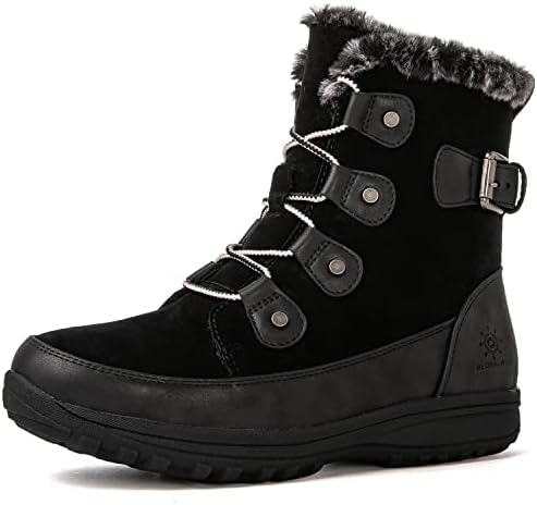 GLOBALWIN Women's Snow Boots Waterproof Ankle Booties Winter Boots For Women, Insulated Warm Black Fur Boots, Non-Slip Outdoor Hiking Boots For Rain and Snow