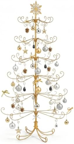 6 Ft Metal Christmas Tree Stand with Snowflake Top, Wrought Ironwork, Gold