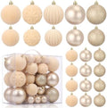 Civaner 52 Pcs Velvet Christmas Ball Ornaments Flocked Christmas Tree Hanging Ornaments 3 Assorted Size Shatterproof Xmas Ball Decorations Set for Xmas Holiday Winter Party Decor(Beige)