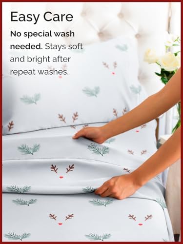 Christmas Sheet Set, Mistletoes, Holiday Xmas Bedding Set - Queen Size