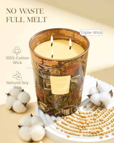 M&SENSE Roasted Coffee Soy Candle, 35oz 3-Wick, Coffee Lovers Latte Gifts