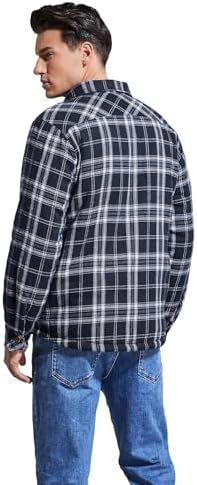 Men's Sherpa Cotton Flannel Shirt Jacket Plaid Button Coat Pocket