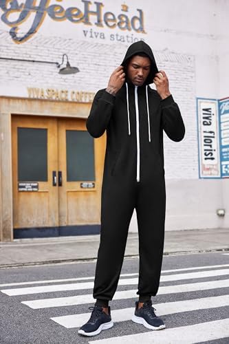 COOFANDY Mens Jumpsuit Onesie Hooded Full Zip One Piece Jogging Tracksuit