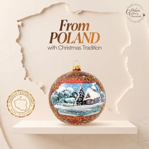 Polish Hand Blown Glass Christmas Ornaments Ball, Countryside Burgundy 5 in