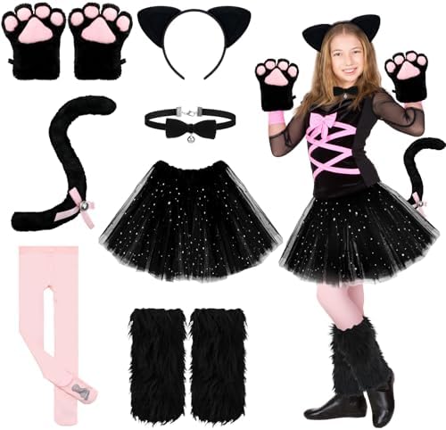 Haull 7 Pcs Halloween Cat Costume Accessories Girl Kid