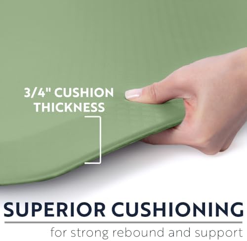 KANGAROO Anti Fatigue Mats for Kitchen Floor, 48x20, 3/4 Inch Thick Cushioned Ergonomic Mat, Reduce Foot Pressure, Waterproof Comfort Rug for Under Sink, Office Standing Desk, Store Floors, Sage Green