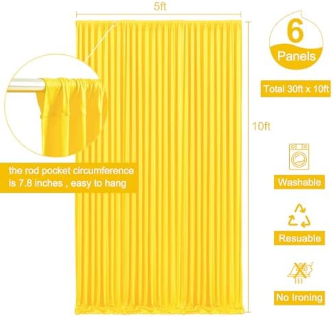 6 Panels Yellow Backdrop Curtain for Parties Wrinkle Free Lemon Yellow Photo Curtains Backdrop Drapes Fabric Decoration for Birthday Party Wedding Baby Shower 30ft(W) x 10ft(H)