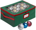 HOLDN’ STORAGE Christmas Ornament Storage Box with Dividers - Fits 48-3” Ornaments, 2 Removable Trays, Durable & Space-Saving, Clear Top Lid, Fits Underbed, Green