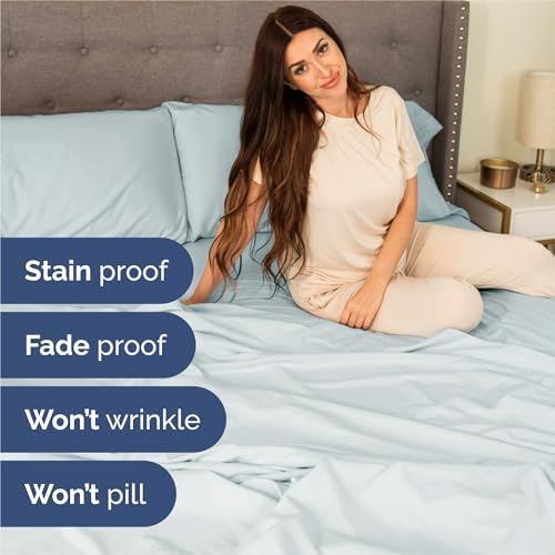 Split King Size 5 Piece Sheet Set - Breathable & Cooling Sheets - Ice Blue
