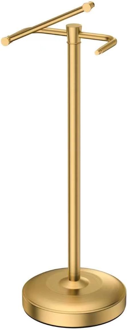 Freestanding Toilet Paper Holder Stand, Heavy Duty Brushed Brass Stainless Steel Toilet Paper Holder with Weighted Base, Rustproof & Tool-Free Installation for Modern Bathrooms