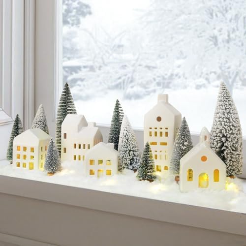 Christmas Decorations Indoor, 5 Lighted Ceramic Christmas Village Houses