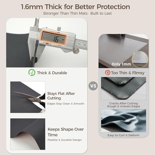 1.6mm Thick Leather 18x84 Inch Non-Slip Mat, Waterproof Countertop Protector, Extra Long Kitchen Counter/Dining Table Protector, Obsidian Black
