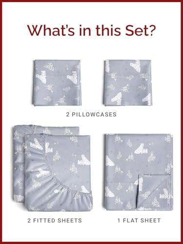 Christmas Sheet Set, Polar Bears, Holiday Xmas Bedding Set - Split King