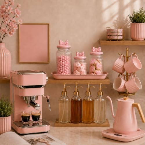 Mimorou 3 Set Pink Bow Candy Glass Jars with Ceramic Lids 44oz 33oz 22oz Summer Bow Cookie Jars Airtight Glass Food Storage Containers for Spring Summer Party Tea Cookie Snacks Sugar