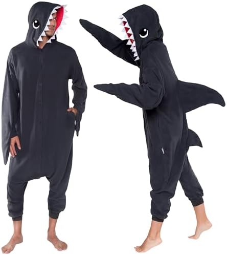 Funziez! Adult Onesie Halloween Costume Animal Dinosaur Shark Unisex Plush One Piece Cosplay Suit for Adults, Men and Women