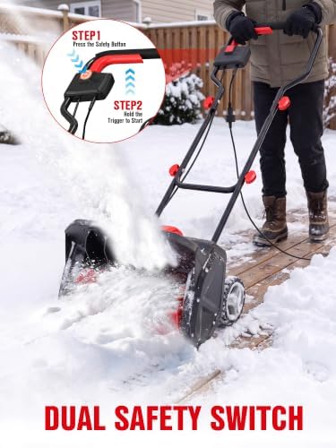 EWORK 12-Amp 17-Inch Corded Electric Snow Shovel with Wheels