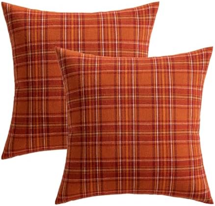 MIULEE Fall Plaid Pillow Covers Scottish Tartan 20x20 Burnt Orange