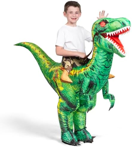 Spooktacular Creations Inflatable Dinosaur Costume Kids, Blow up Ride on Raptor Suit Boys Girls for Halloween Cosplay Party